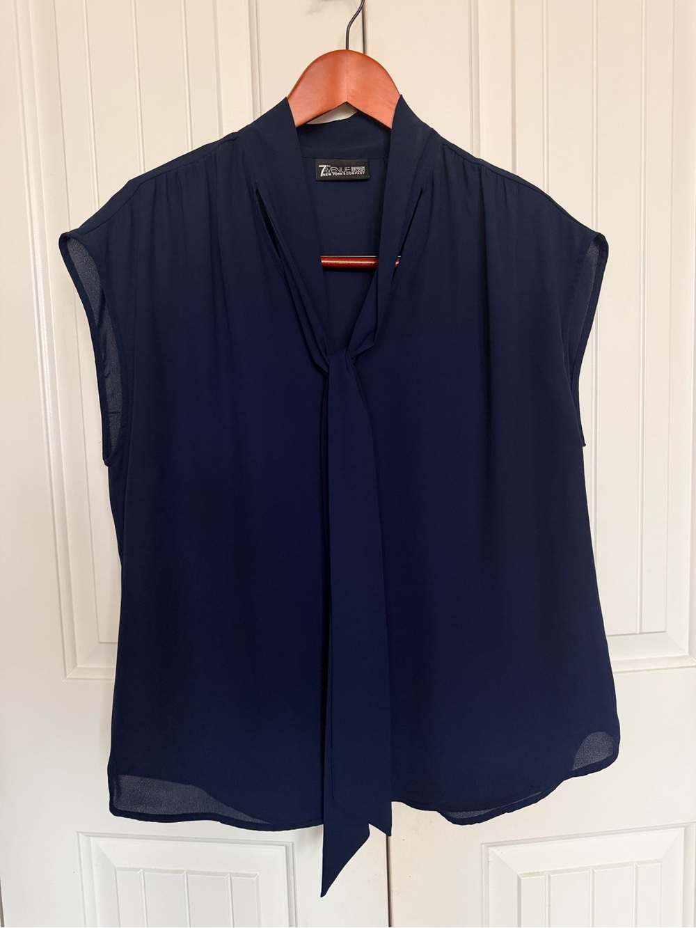 7 for All Mankind Navy Tie-Neck Sleeveless Blouse